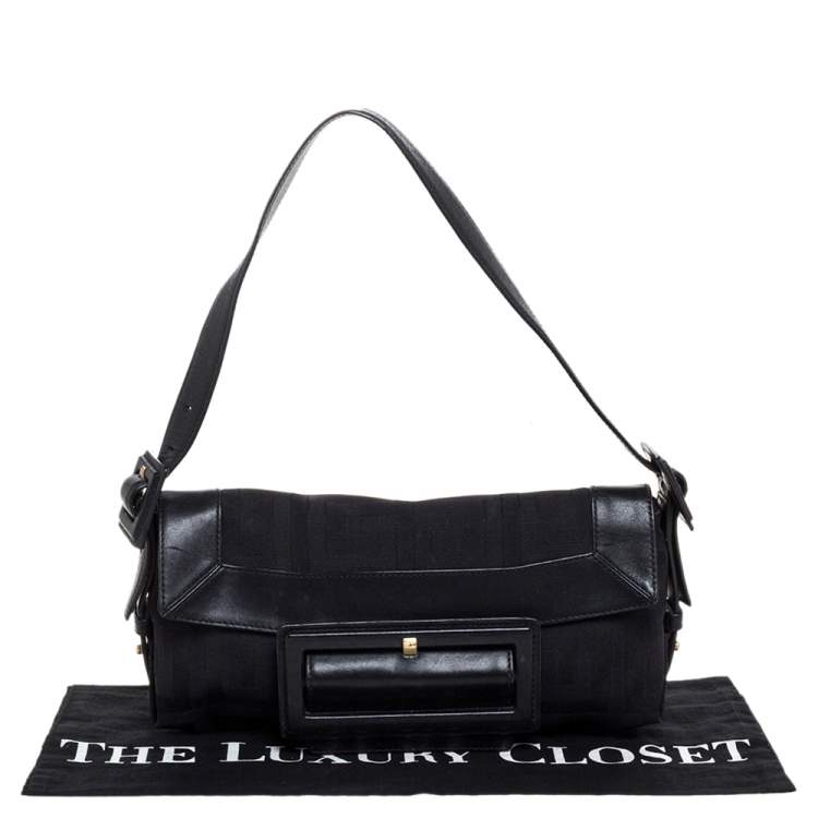 Pre Owned Givenchy Black Signature Canvas and Leather Buckle Flap Shoulder Bag