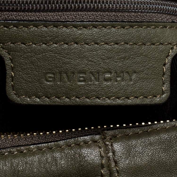 Pre Owned Givenchy Olive Green/Brown Leather Logo Hobo
