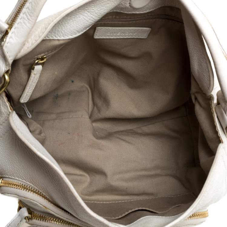 Pre Owned Givenchy Off White Leather Multiple Zip Pocket Hobo