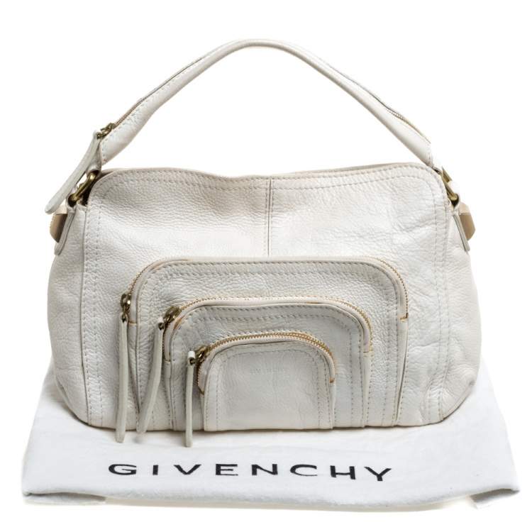 Pre Owned Givenchy Off White Leather Multiple Zip Pocket Hobo