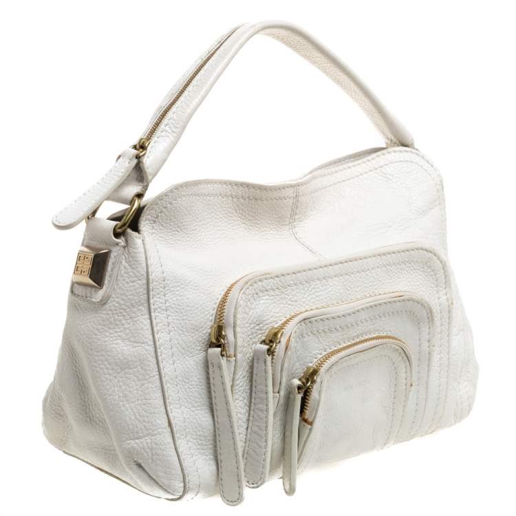 Pre Owned Givenchy Off White Leather Multiple Zip Pocket Hobo