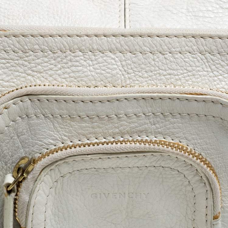 Pre Owned Givenchy Off White Leather Multiple Zip Pocket Hobo