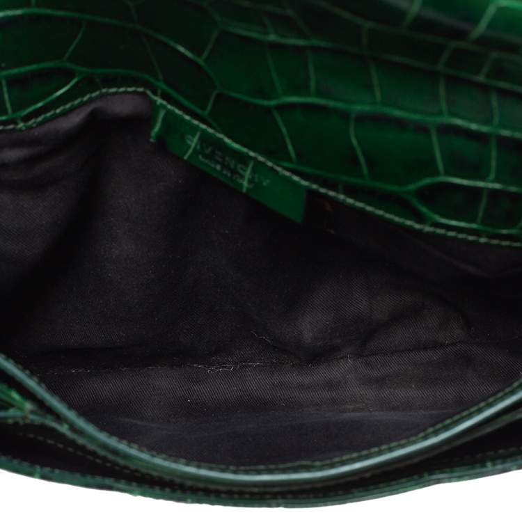 Pre Owned Givenchy Green Croc Embossed Leather Medium Antigona Envelope Clutch
