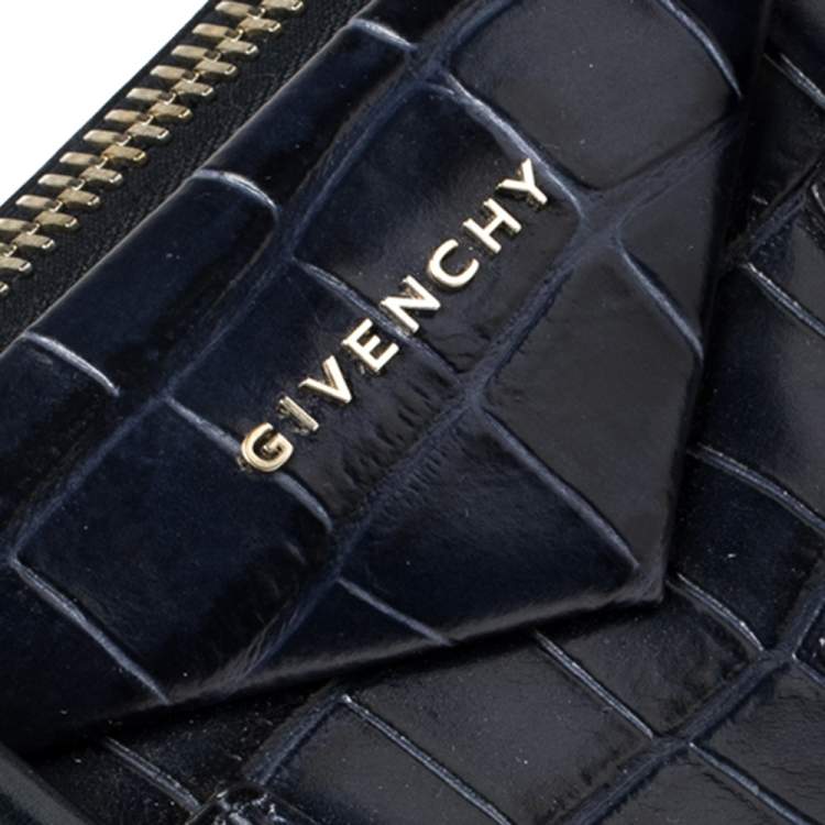 Pre Owned Givenchy Navy Blue Croc Embossed Leather Antigona Satchel