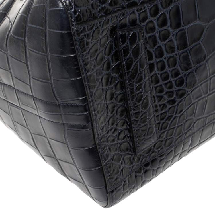 Pre Owned Givenchy Navy Blue Croc Embossed Leather Antigona Satchel