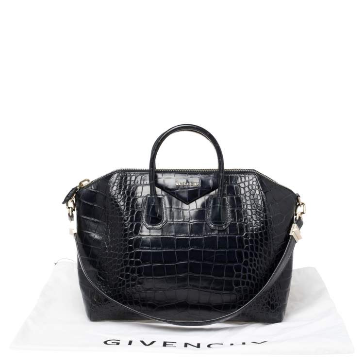 Pre Owned Givenchy Navy Blue Croc Embossed Leather Antigona Satchel
