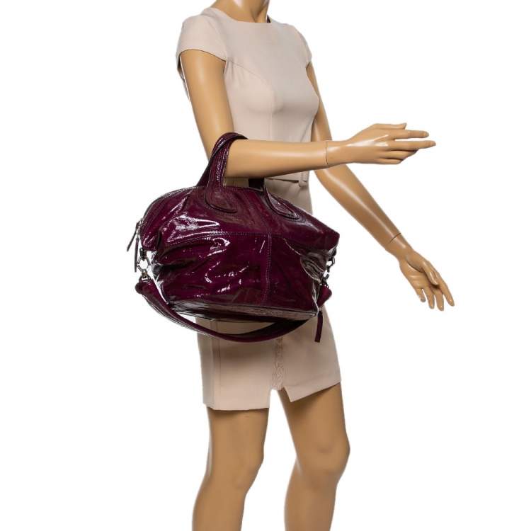 Pre Owned Givenchy Purple Patent Leather Small Nightingale Top Handle Bag