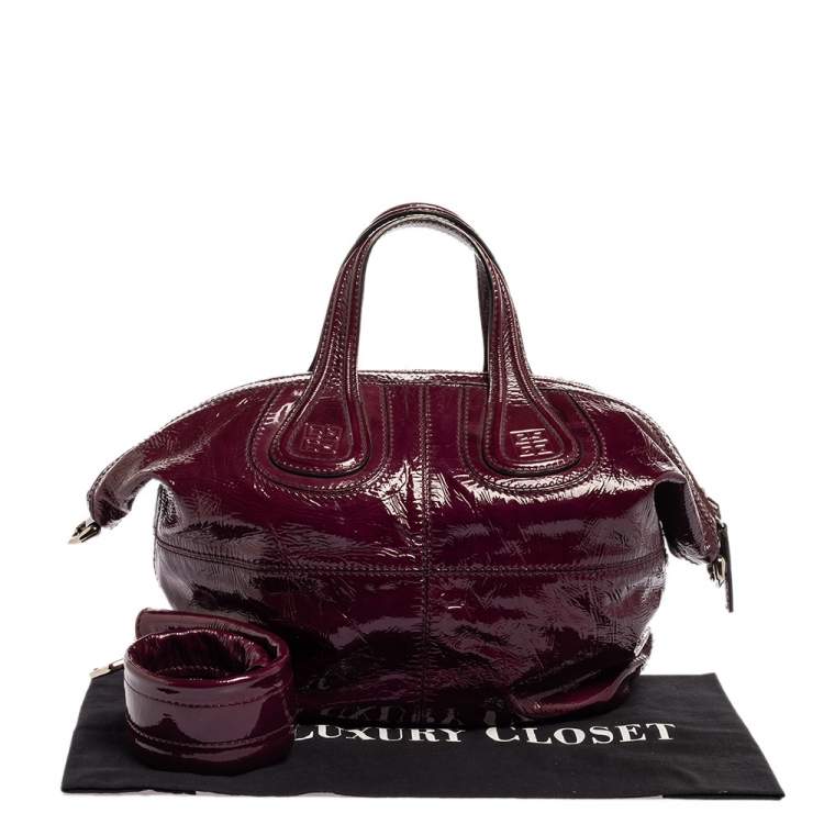 Pre Owned Givenchy Purple Patent Leather Small Nightingale Top Handle Bag