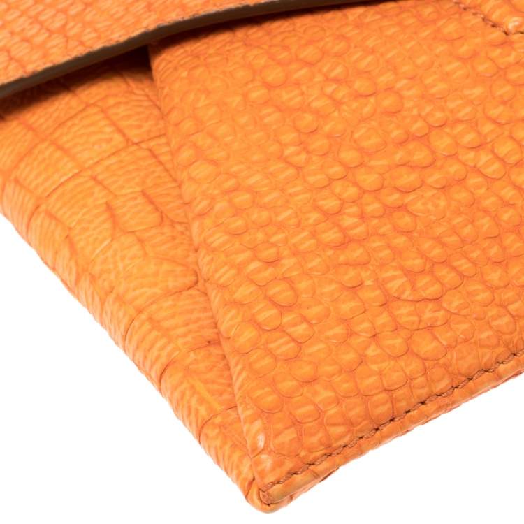 Pre Owned Givenchy Orange Croc Embossed Leather Antigona Envelope Clutch