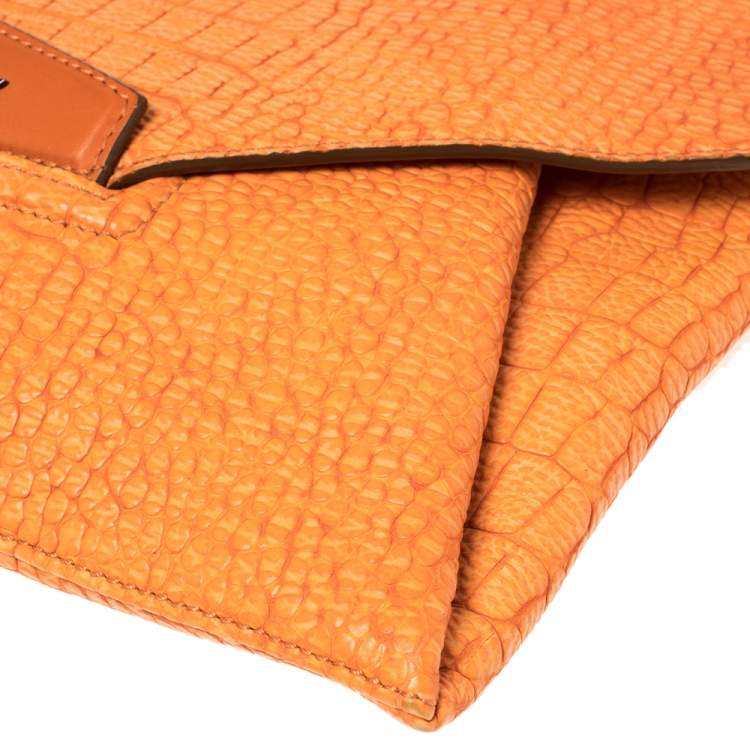 Pre Owned Givenchy Orange Croc Embossed Leather Antigona Envelope Clutch