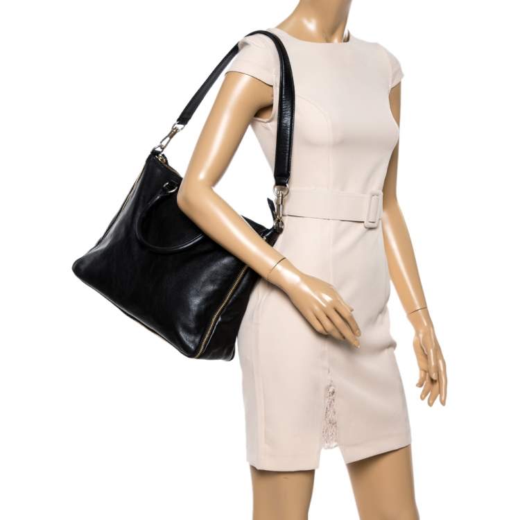 Pre Owned Givenchy Black Leather Zipped Detail Tote