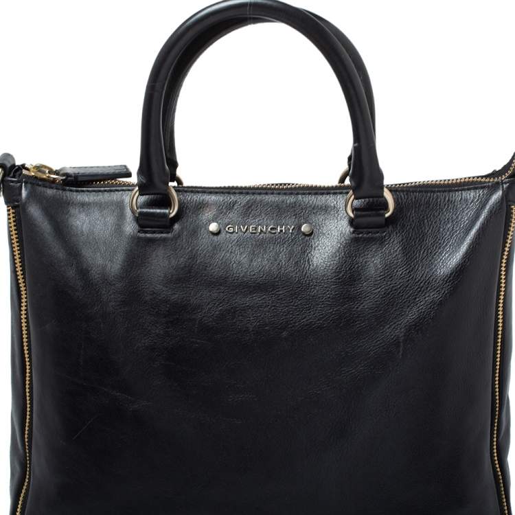 Pre Owned Givenchy Black Leather Zipped Detail Tote