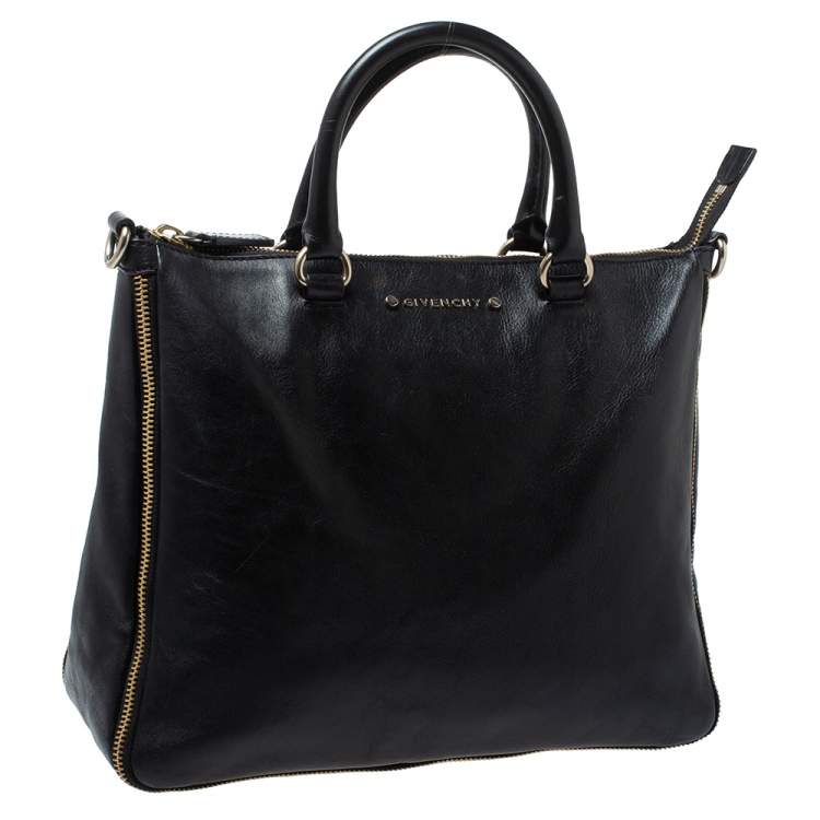 Pre Owned Givenchy Black Leather Zipped Detail Tote
