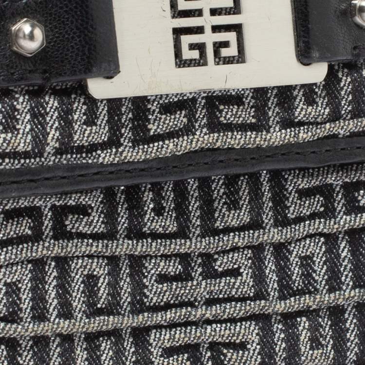 Pre Owned Givenchy Silver/Black Canvas and Leather Trim Embossed Logo Trifold Wallet