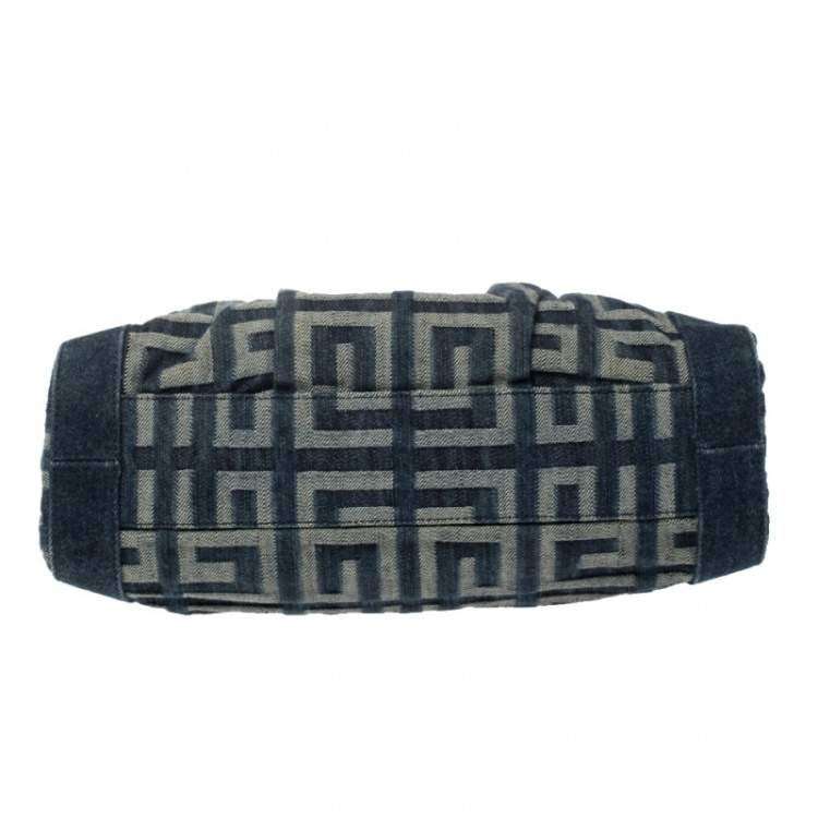 Pre Owned Givenchy Blue Monogram Denim Pleated Zip Shoulder Bag