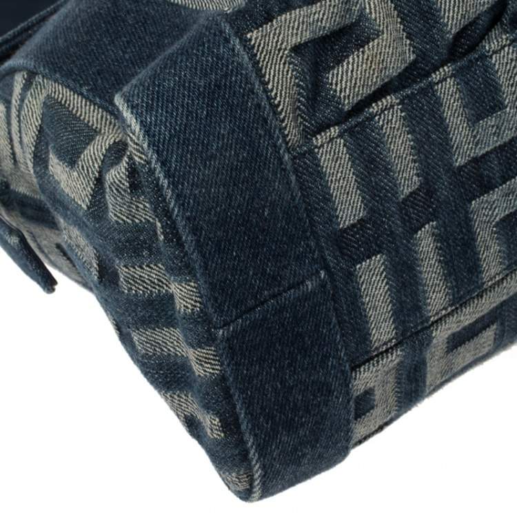 Pre Owned Givenchy Blue Monogram Denim Pleated Zip Shoulder Bag