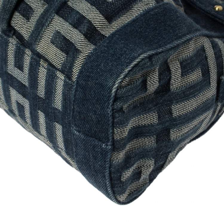 Pre Owned Givenchy Blue Monogram Denim Pleated Zip Shoulder Bag