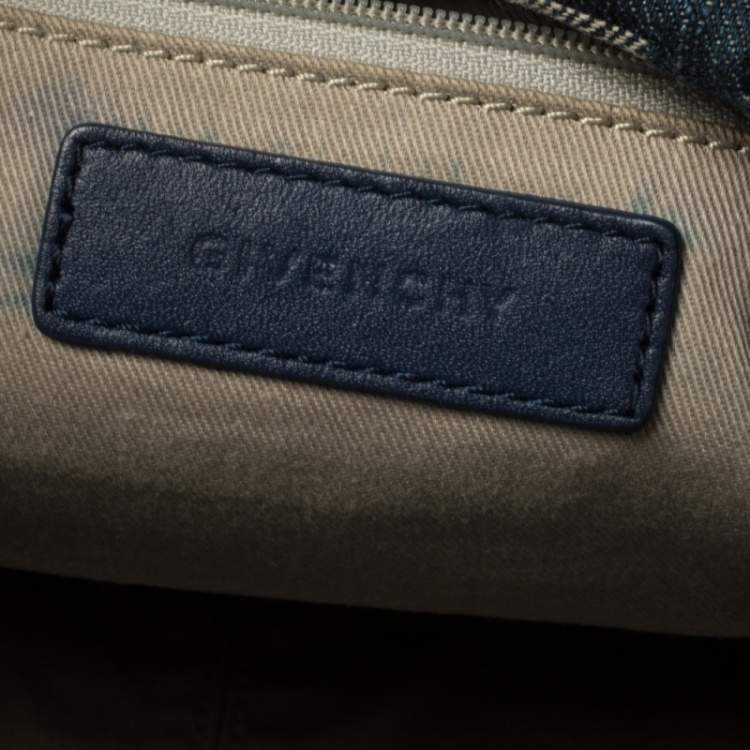 Pre Owned Givenchy Blue Monogram Denim Pleated Zip Shoulder Bag