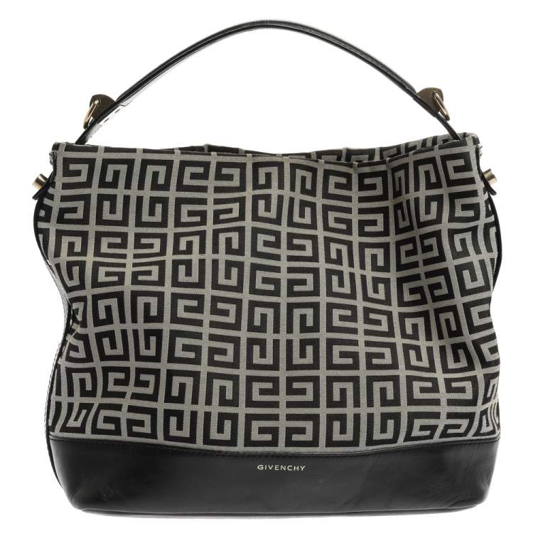 Pre Owned Givenchy Black/Grey Monogram Canvas and Leather Hobo