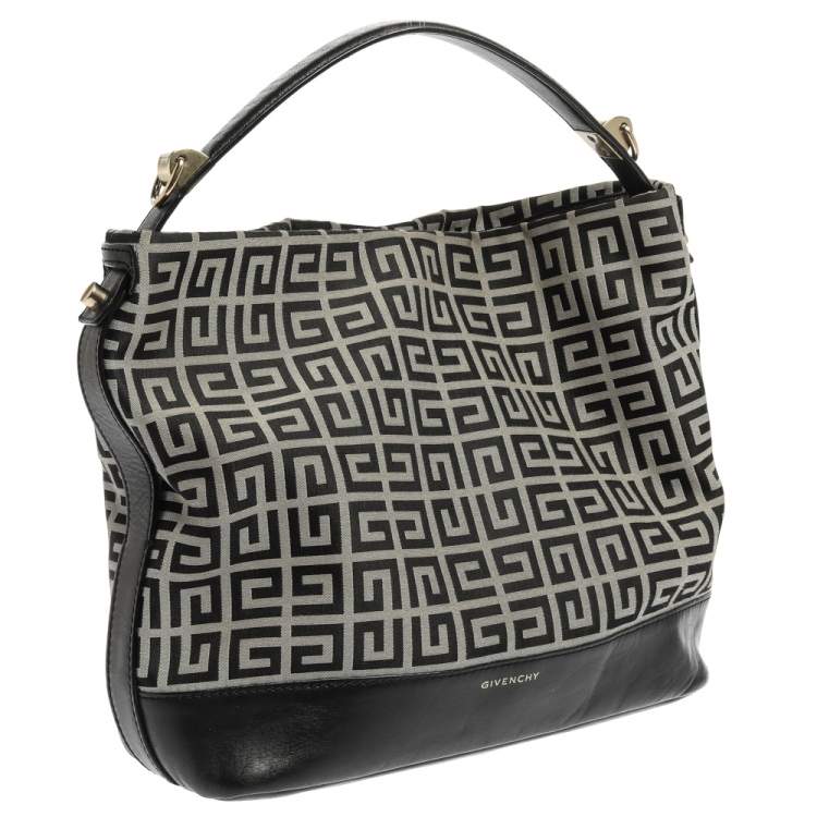 Pre Owned Givenchy Black/Grey Monogram Canvas and Leather Hobo