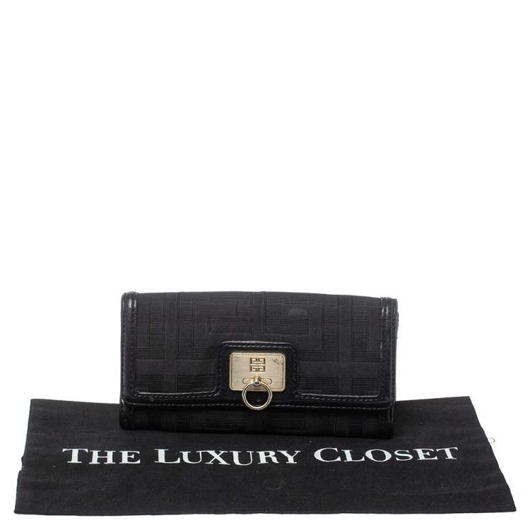 Pre Owned Givenchy Black Canvas and Leather Continental Wallet