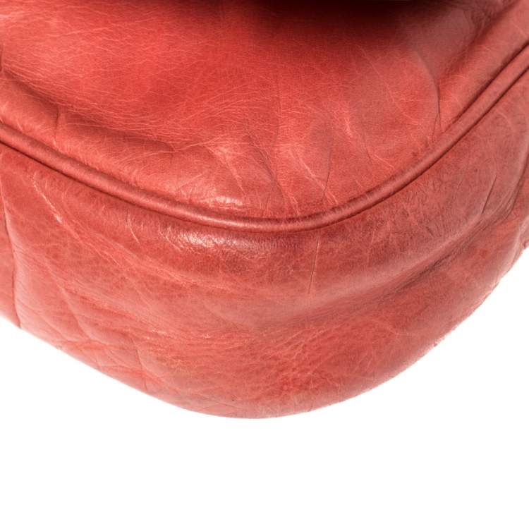 Pre Owned Givenchy Coral Orange Leather Chain Baguette Bag