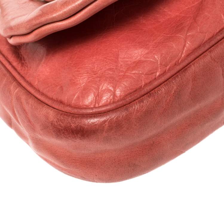 Pre Owned Givenchy Coral Orange Leather Chain Baguette Bag