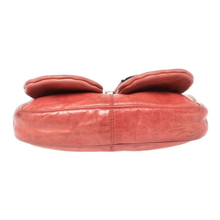 Pre Owned Givenchy Coral Orange Leather Chain Baguette Bag