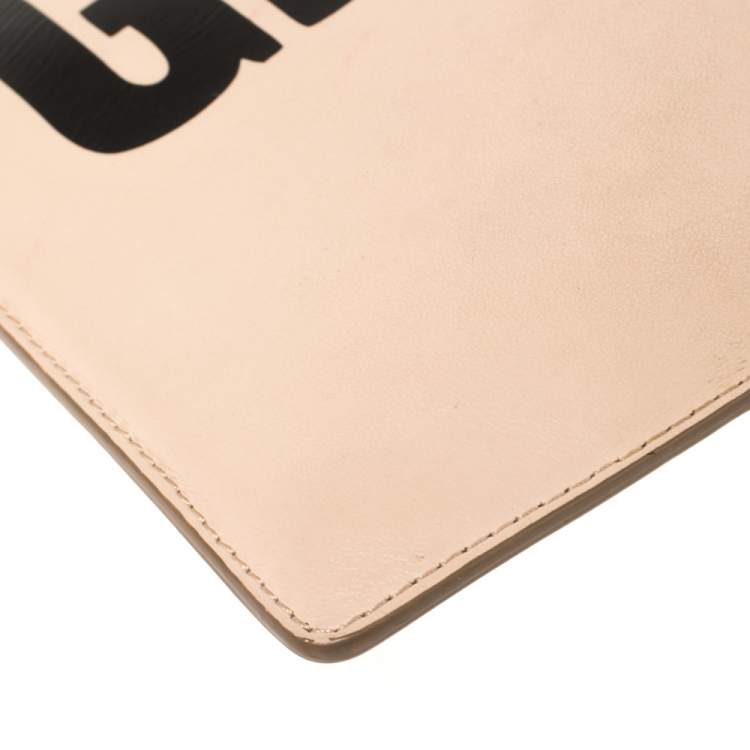 Pre Owned Givenchy Nude Beige Leather Logo Zip Clutch