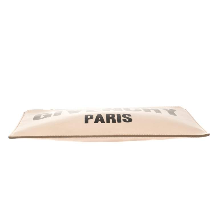 Pre Owned Givenchy Nude Beige Leather Logo Zip Clutch