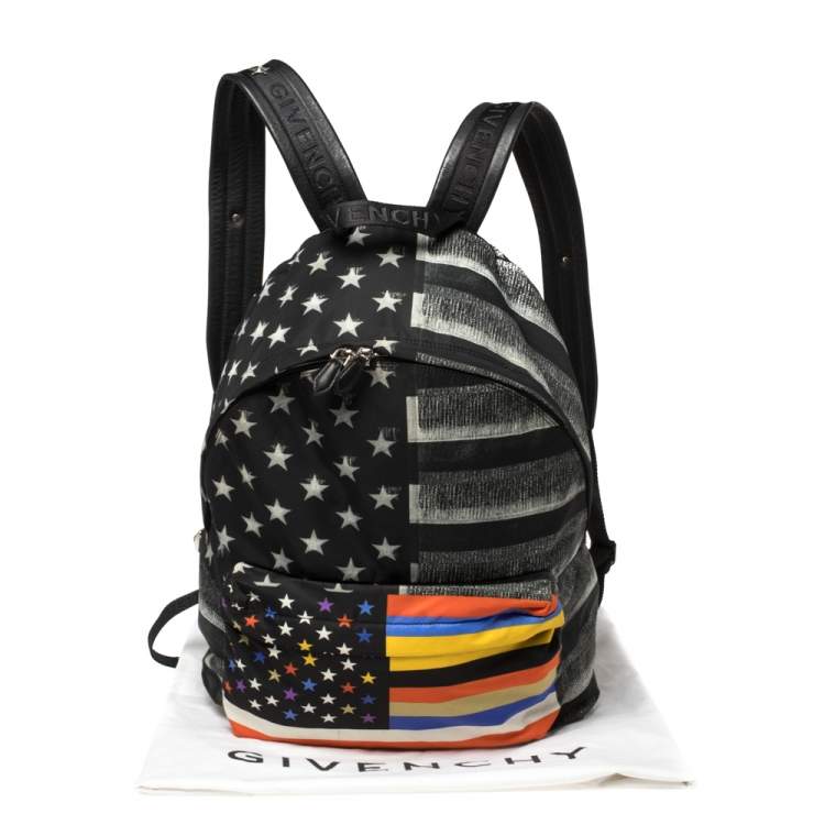 Pre Owned Givenchy Black American Flag Print Nylon Backpack