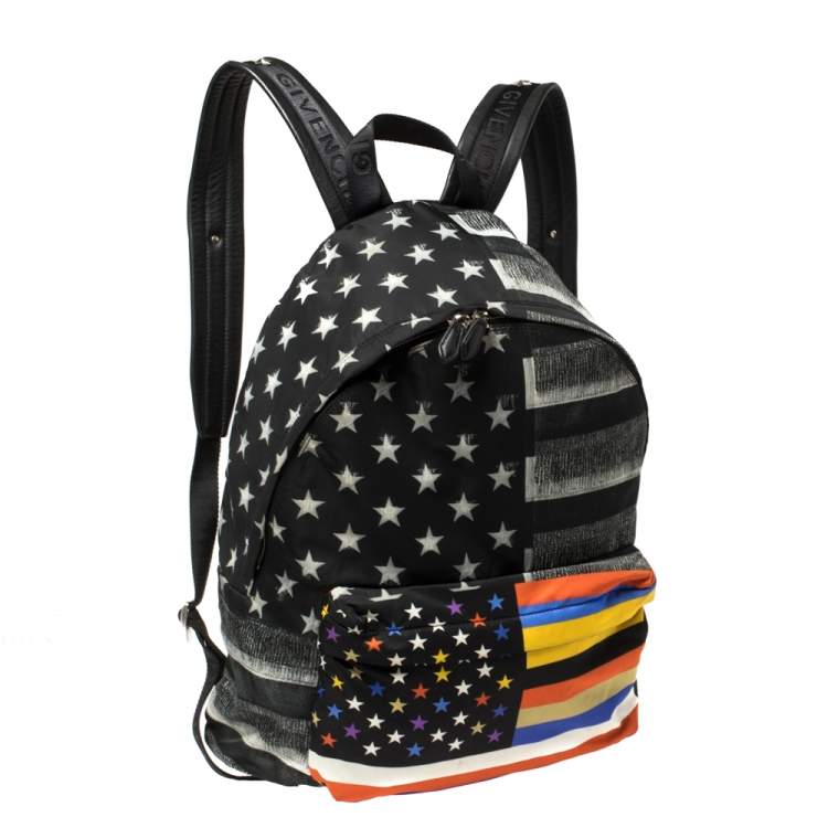 Pre Owned Givenchy Black American Flag Print Nylon Backpack