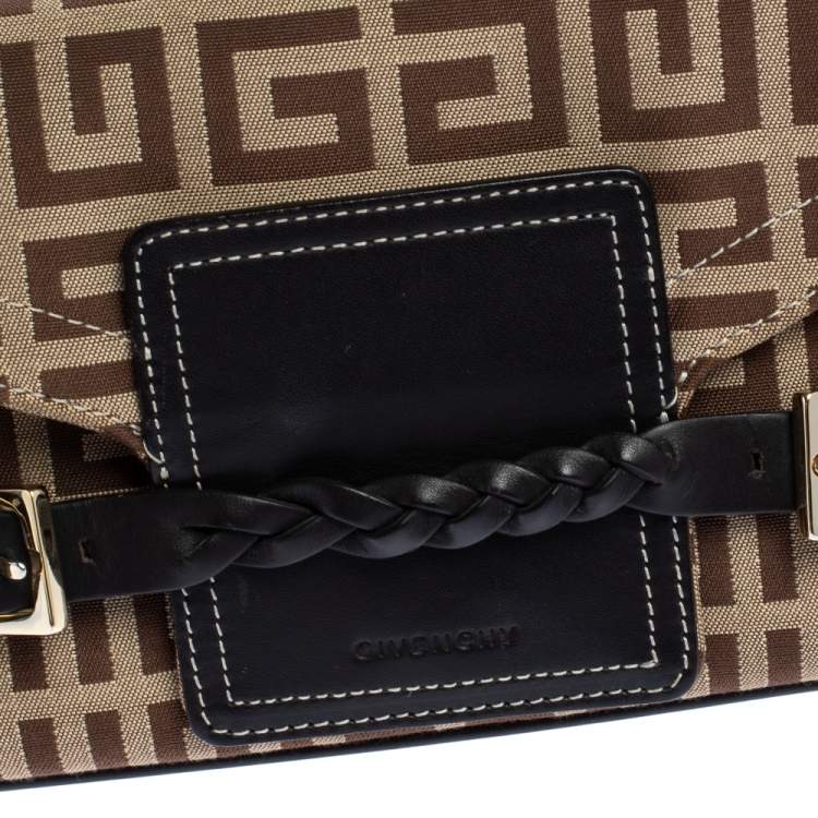 Pre Owned Givenchy Brown Signature Canvas and Leather Flap Baguette Shoulder Bag