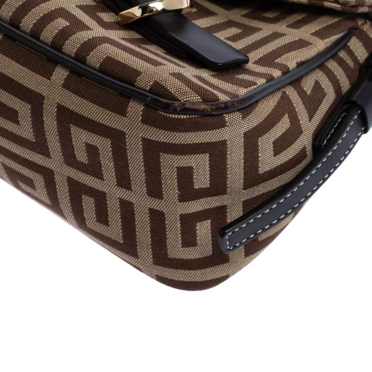 Pre Owned Givenchy Brown Signature Canvas and Leather Flap Baguette Shoulder Bag