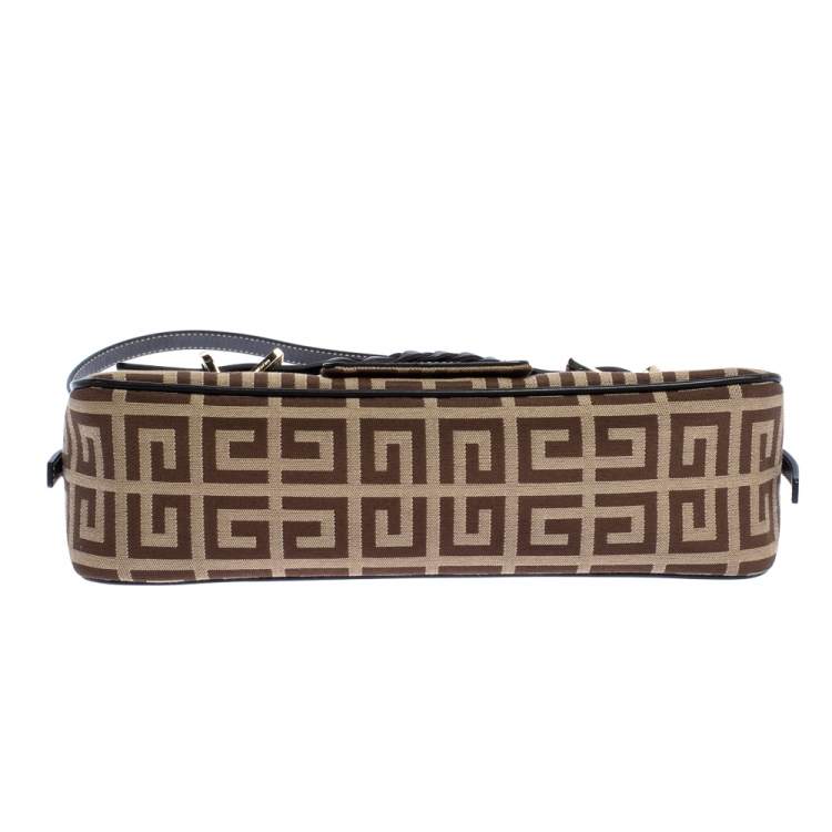 Pre Owned Givenchy Brown Signature Canvas and Leather Flap Baguette Shoulder Bag