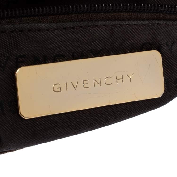 Pre Owned Givenchy Brown Signature Canvas and Leather Flap Baguette Shoulder Bag