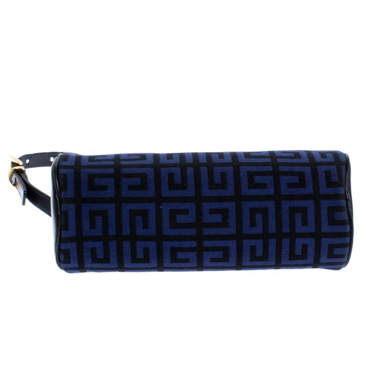 Pre Owned Givenchy Blue/Black Monogram  Canvas and Leather Zip Wristlet Clutch
