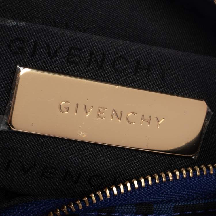 Pre Owned Givenchy Blue/Black Monogram  Canvas and Leather Zip Wristlet Clutch