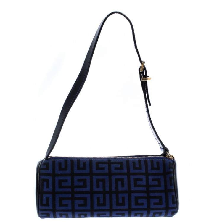 Pre Owned Givenchy Blue/Black Monogram  Canvas and Leather Zip Wristlet Clutch