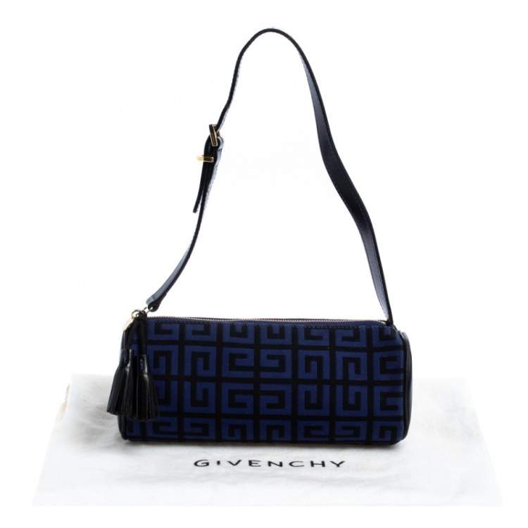 Pre Owned Givenchy Blue/Black Monogram  Canvas and Leather Zip Wristlet Clutch