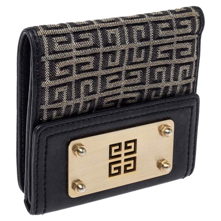 Pre Owned Givenchy Grey/Black Monogram Canvas and Leather Wallet