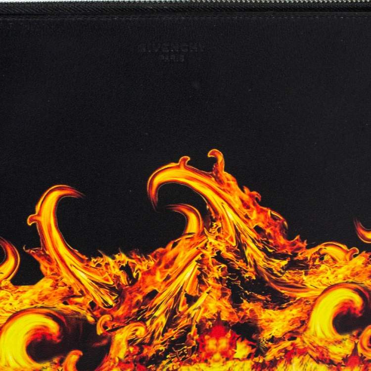 Pre Owned Givenchy Black Fire Printed Leather Clutch