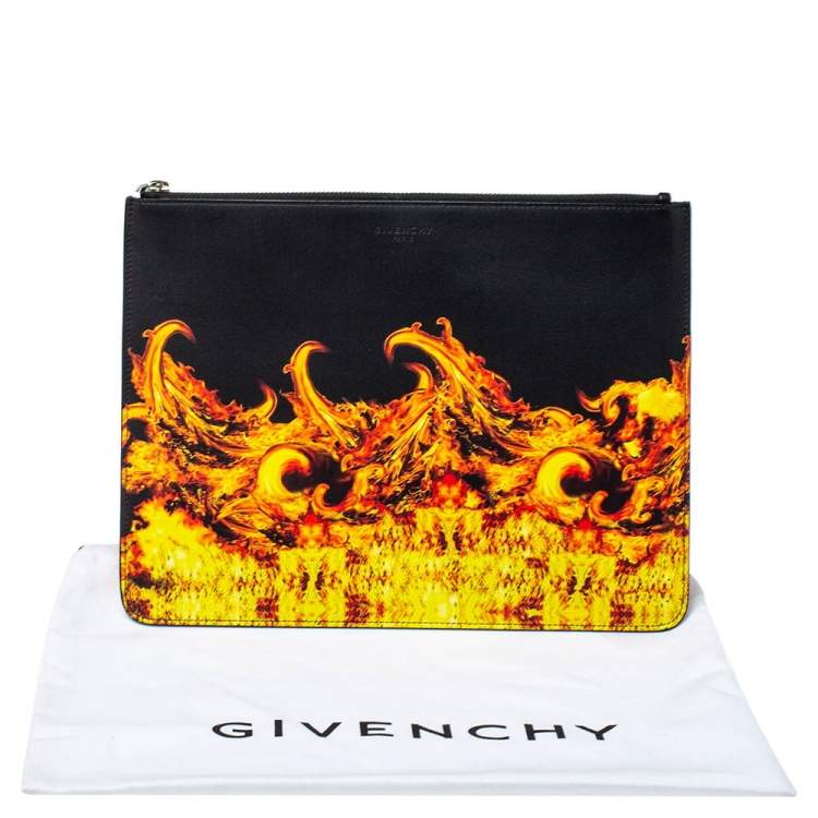 Pre Owned Givenchy Black Fire Printed Leather Clutch