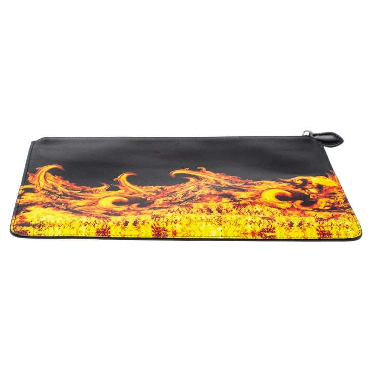 Pre Owned Givenchy Black Fire Printed Leather Clutch