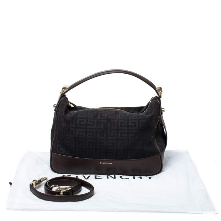 Pre Owned Givenchy Black/Cacao Monogram Canvas and Leather Zip Hobo