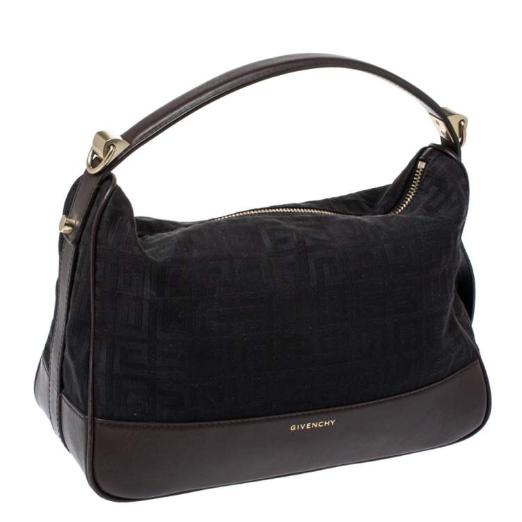 Pre Owned Givenchy Black/Cacao Monogram Canvas and Leather Zip Hobo