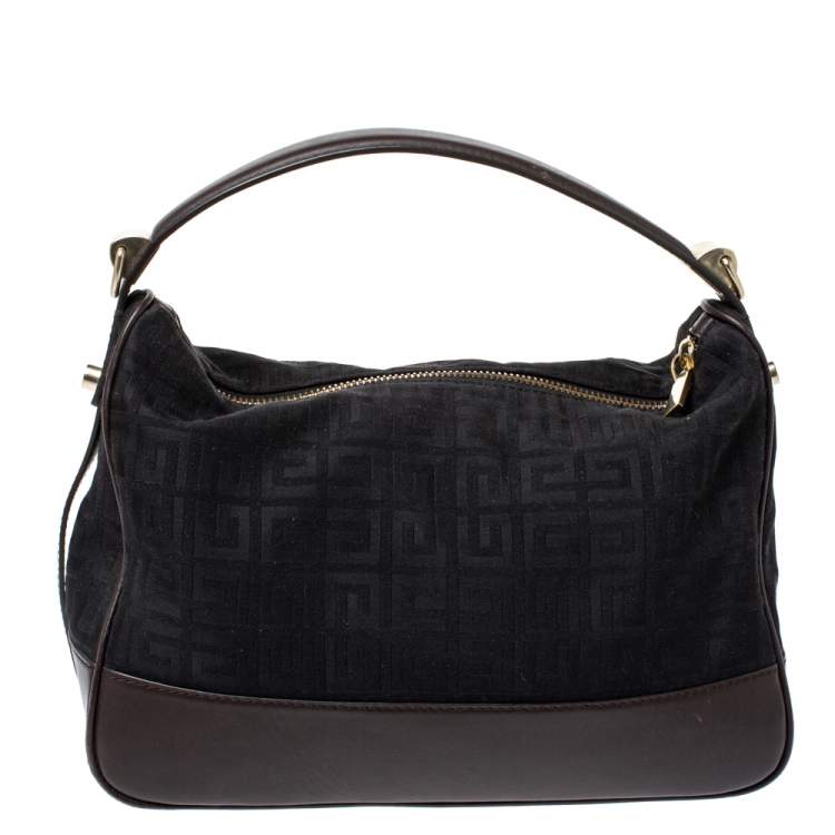 Pre Owned Givenchy Black/Cacao Monogram Canvas and Leather Zip Hobo