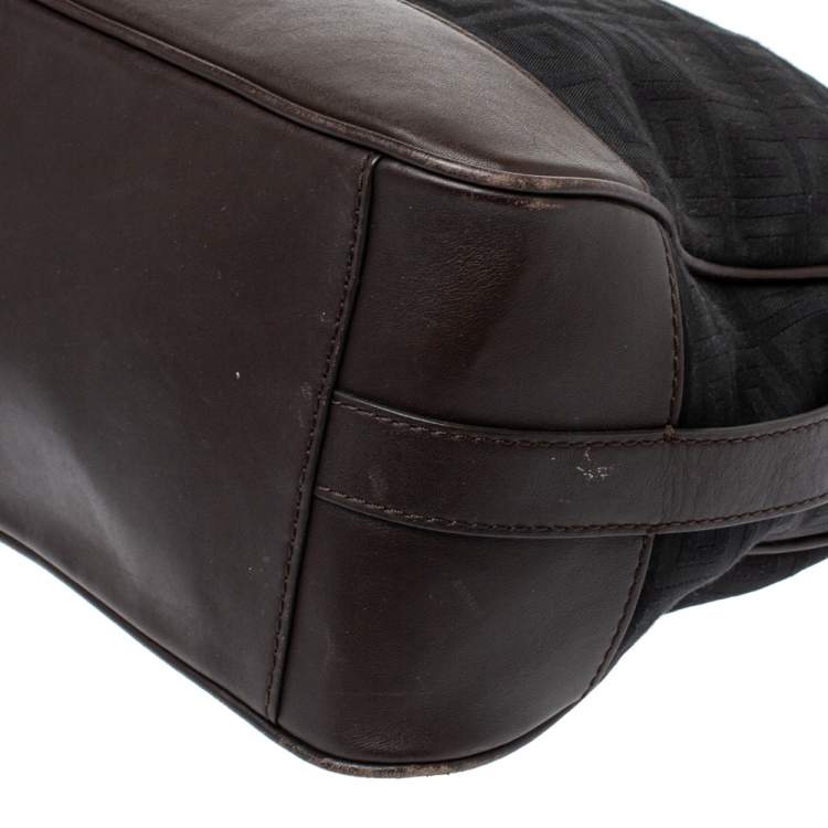 Pre Owned Givenchy Black/Cacao Monogram Canvas and Leather Zip Hobo