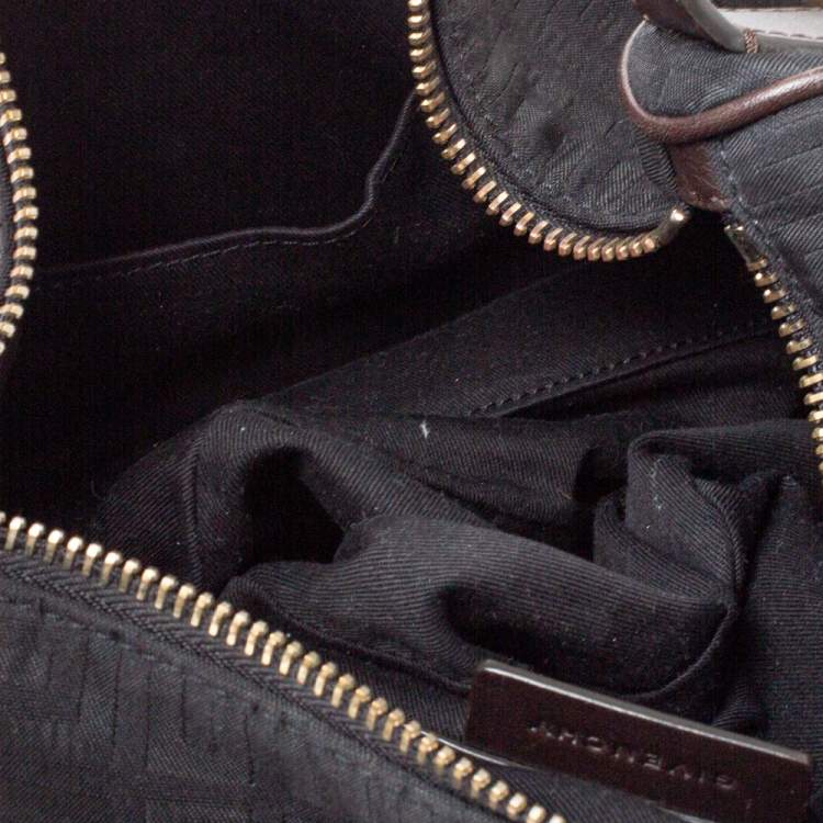 Pre Owned Givenchy Black/Cacao Monogram Canvas and Leather Zip Hobo