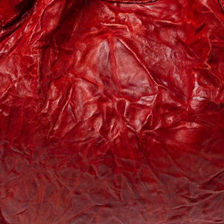 Pre Owned Givenchy Red Distressed Leather Sacca Hobo